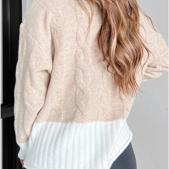 Anything Is Possible Mixed Knit Colorblock Cardigan (Taupe/White) - Picture 4 of 5